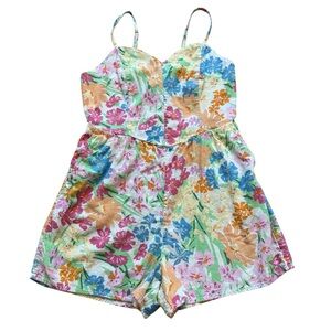 Old Navy Romper Womens Petite L Multicolor Floral Fit & Flare Cami Summer Linen
